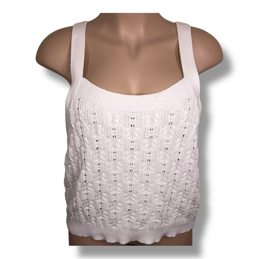 New Size 22 White Open Knit Crochet Style Cropped Tank Top NWT Stretch